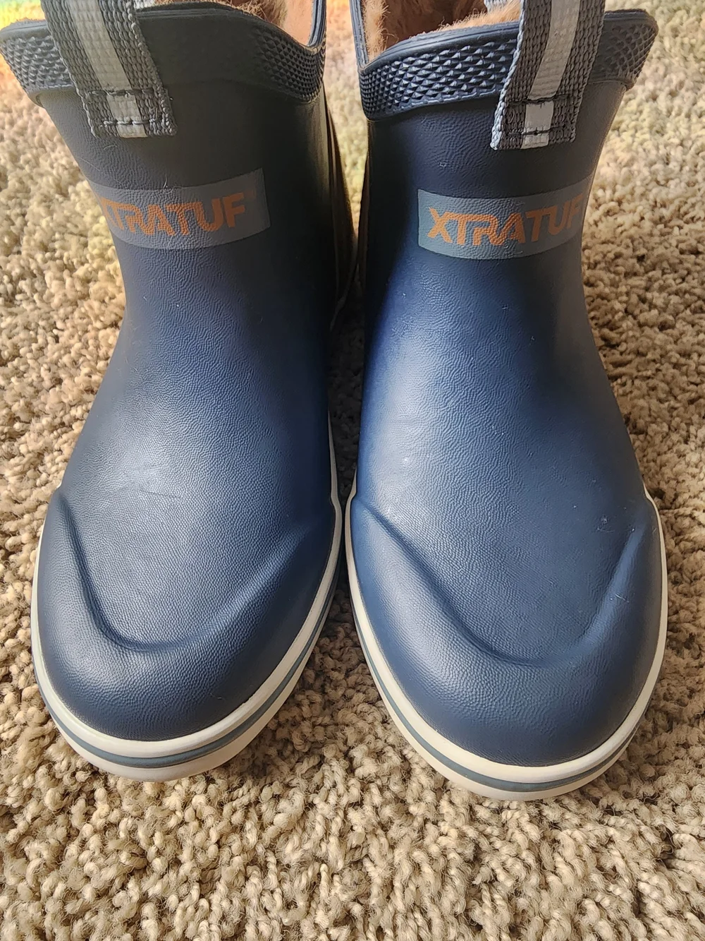 Xtratuf Navy Faux Fur Lined Waterproof Pull-On Boots With Tan Accents - Picture 5 of 11